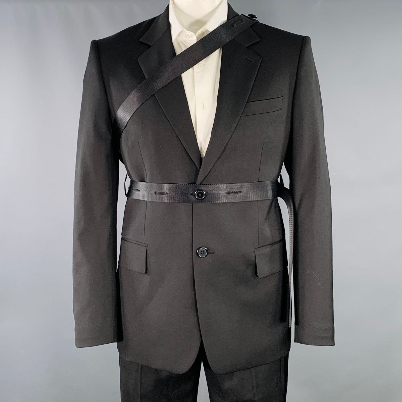 Helmut Lang HELMUT Black Wool Notch Lapel Seatbelt Suit Size 42R - 1 Thumbnail