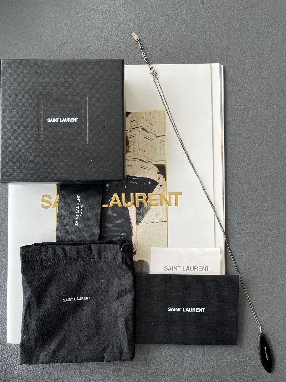 Hedi Slimane × Saint Laurent Paris × Yves Saint Laurent Super Rare Limited Saint Laurent Logo Surf Feather Necklace Size ONE SIZE - 10 Thumbnail