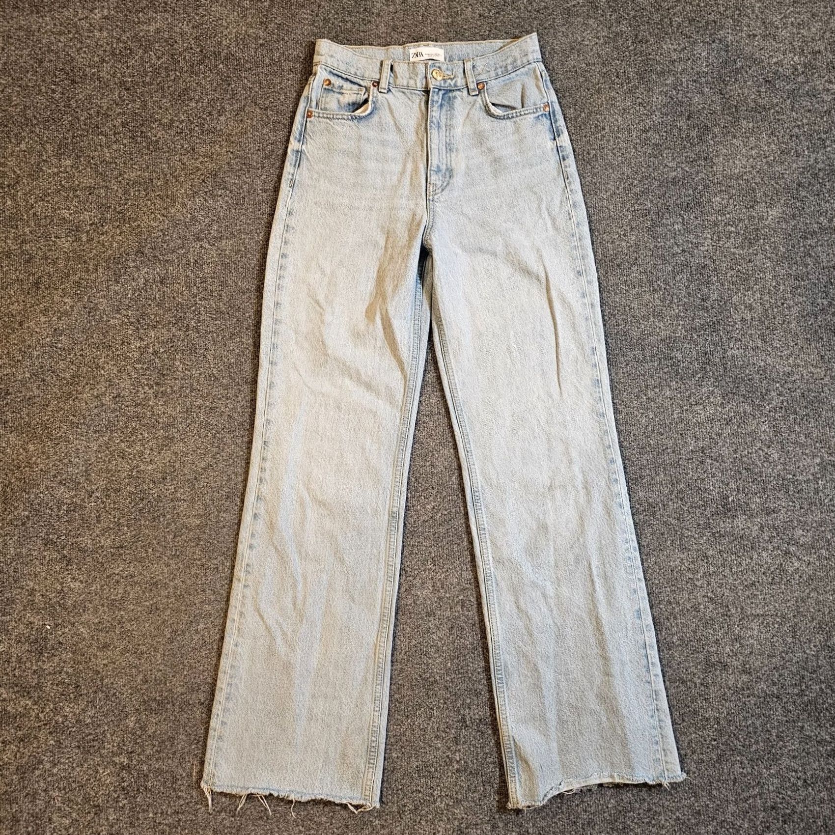 Zara Zara Jeans Womens 4 Blue Straight Leg Raw Hem High Waist Denim Casual Capsule Size 27" / US 4 / IT 40 - 2 Thumbnail