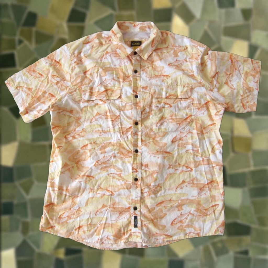 Vintage Cabela's Shirt Men 2XL Vented Short Sleeve Button Down Cotton Fish Orange Yellow"} Size US XXL / EU 58 / 5 - 1 Thumbnail