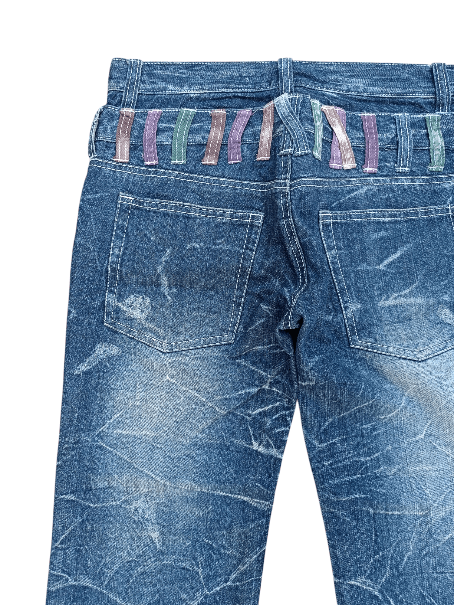Japanese Brand RARE🔥JNYLAUS DOUBlLE WAIST WHISKERS DISTRESSED DENIM Size US 31 - 11 Thumbnail