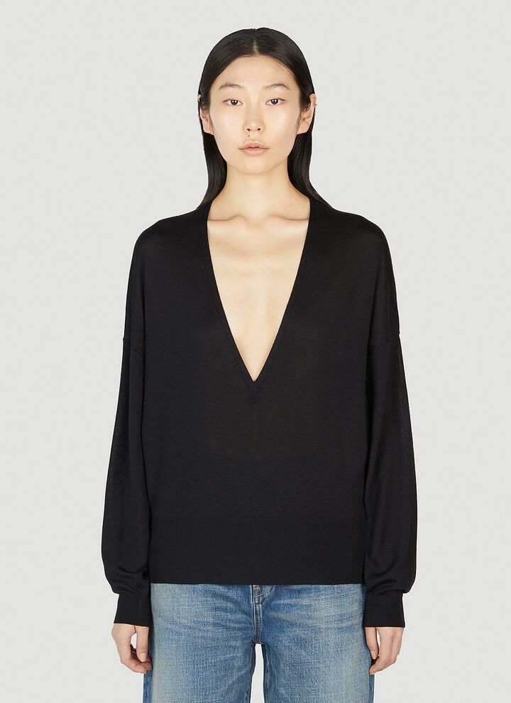 Saint Laurent Paris o1s1wg111024 V-Neck Sweater Wool And Silk in Black Size XL / US 12-14 / IT 48-50 - 1 Thumbnail