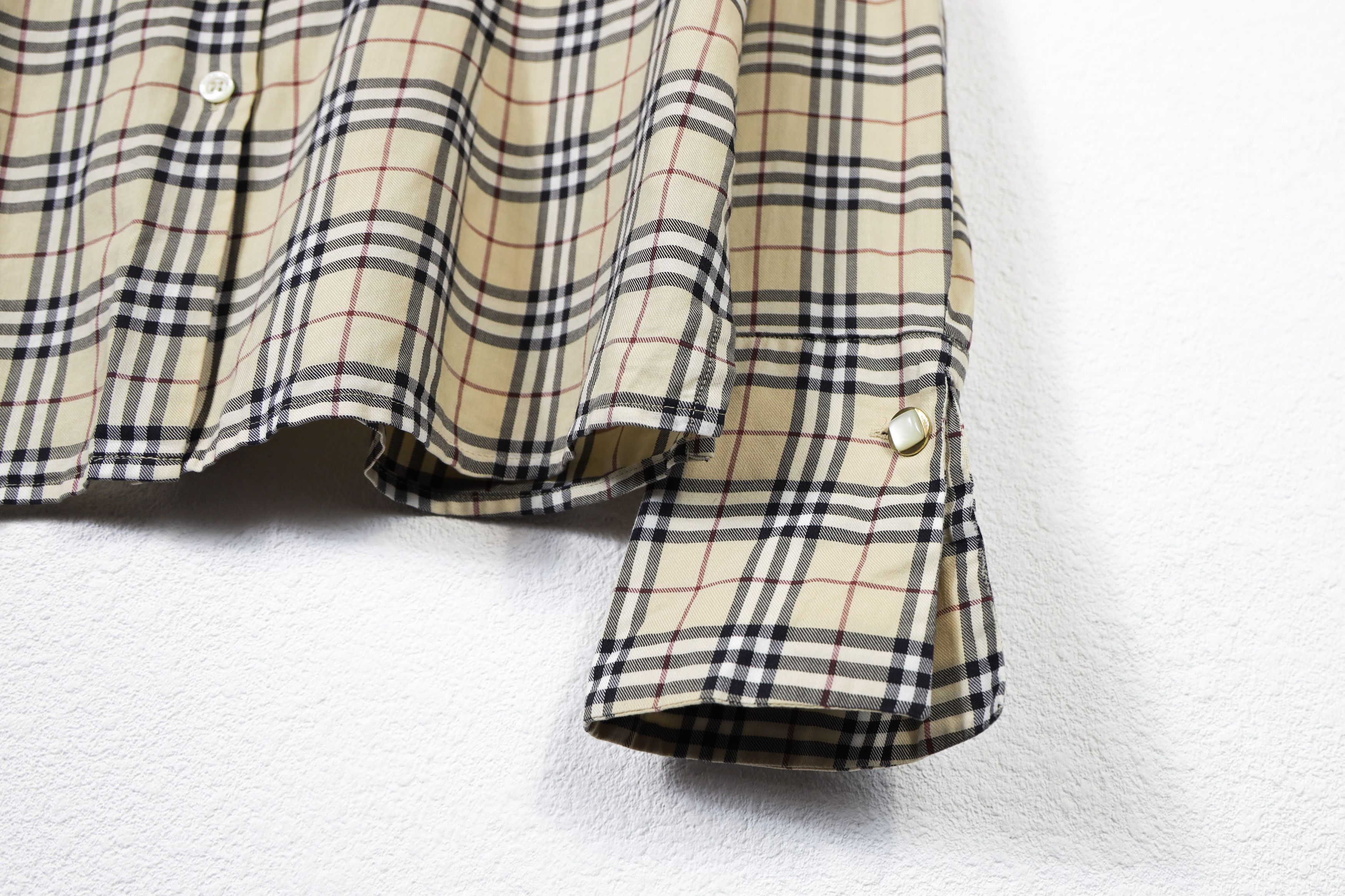 Burberry × Vintage Womens Burberry Vintage Beige Nova Check Cufflinks Shirt Size L / US 10 / IT 46 - 4 Thumbnail