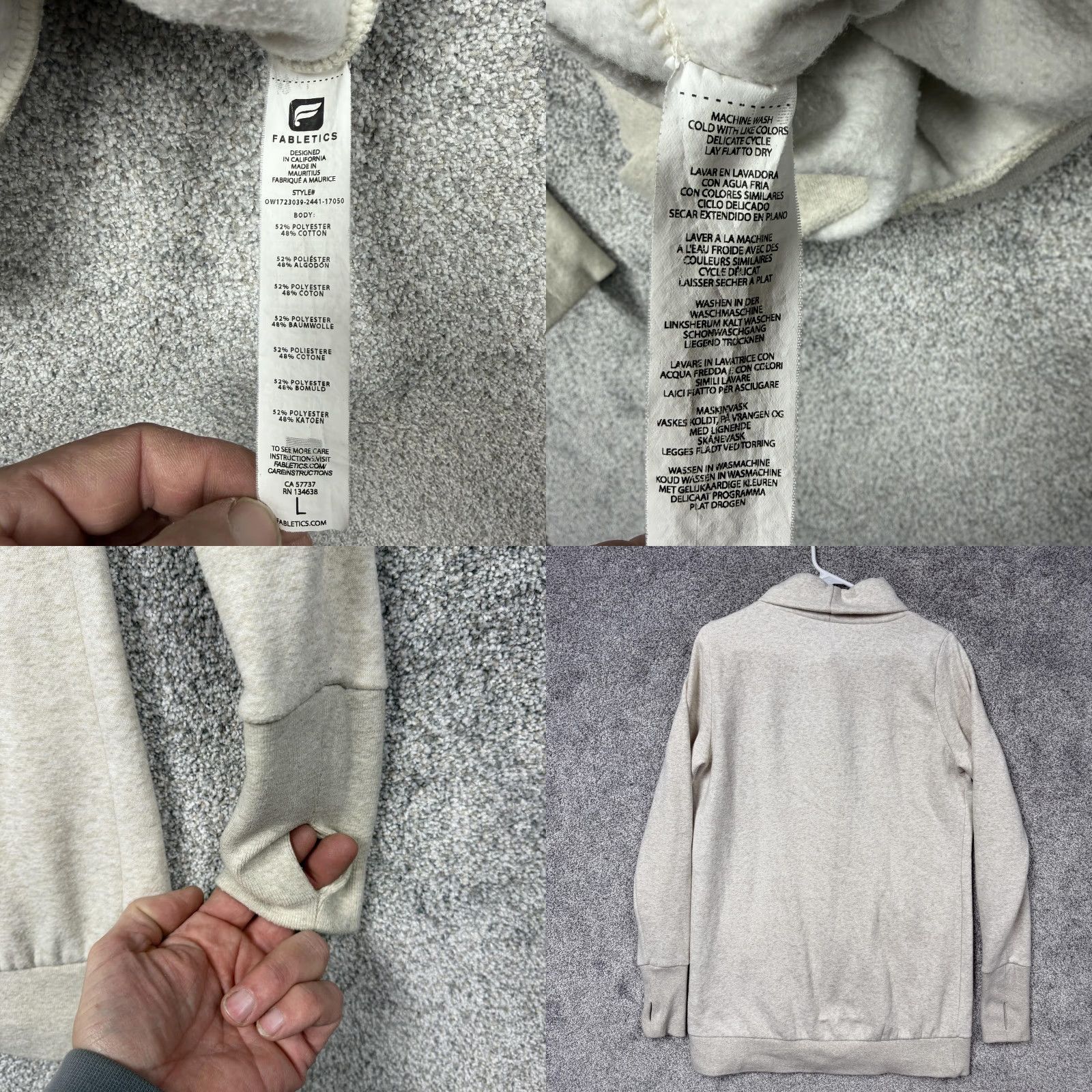 Fabletics Fabletics Sweatshirt Womens Large White Cowl Neck Fleece Pullover Zip Pocket Size L / US 10 / IT 46 - 9 Thumbnail