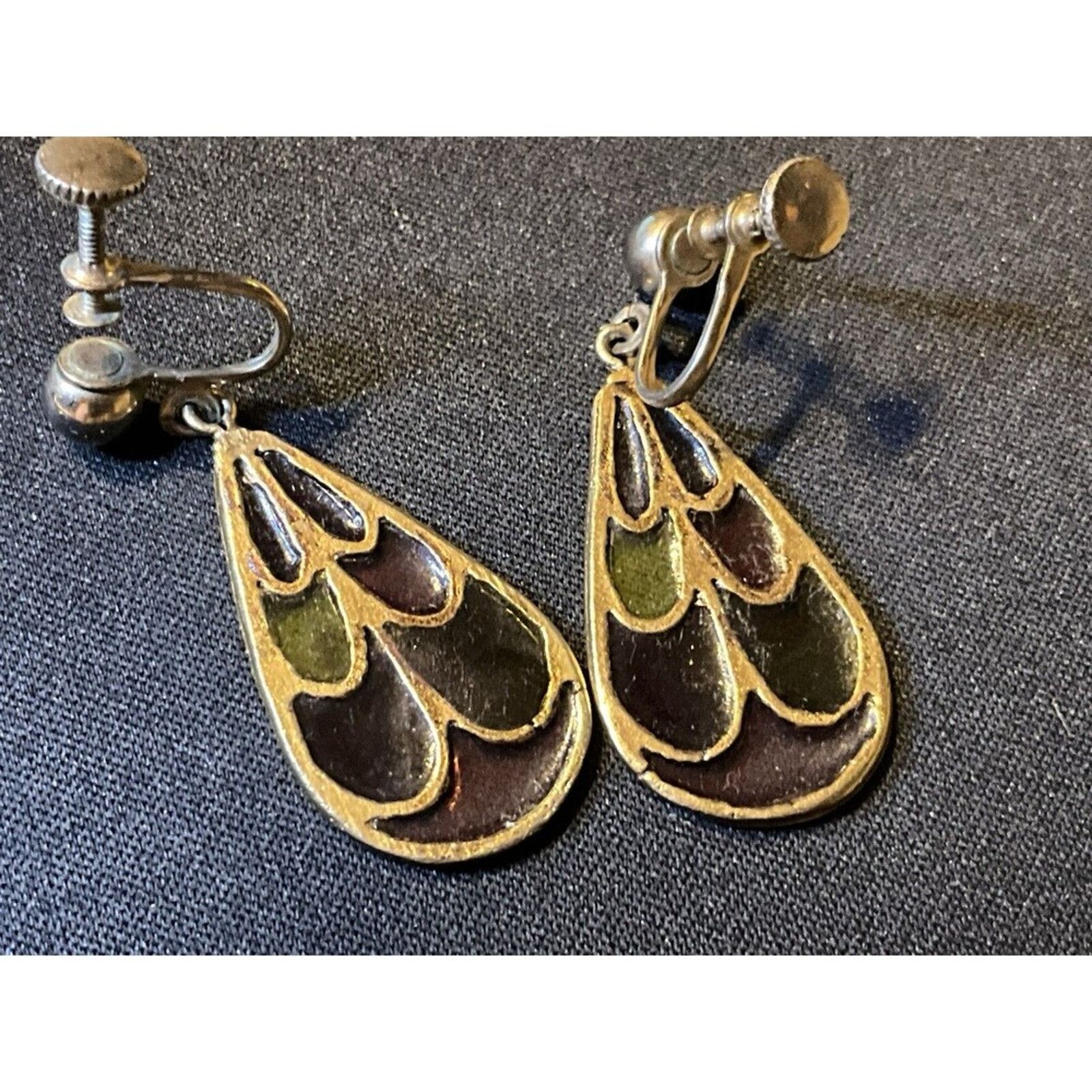 Other Vintage Stained Glass Screw Back Dangle Earrings Size ONE SIZE - 6 Thumbnail