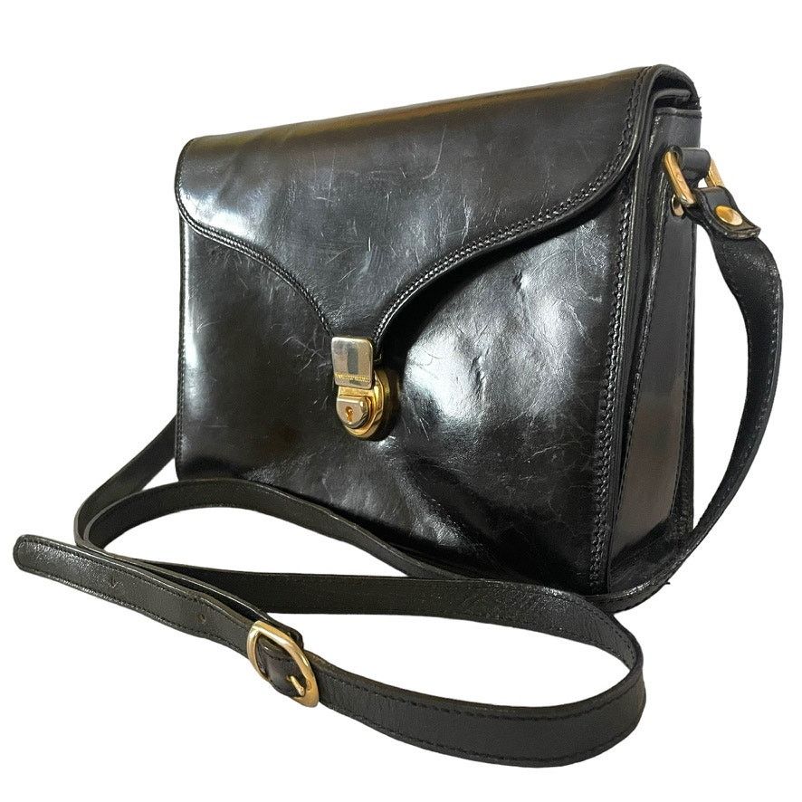 Nordstrom × Vintage Vintage Nordstrom Black Leather Box Purse Crossbody Handbag Size ONE SIZE - 2 Thumbnail