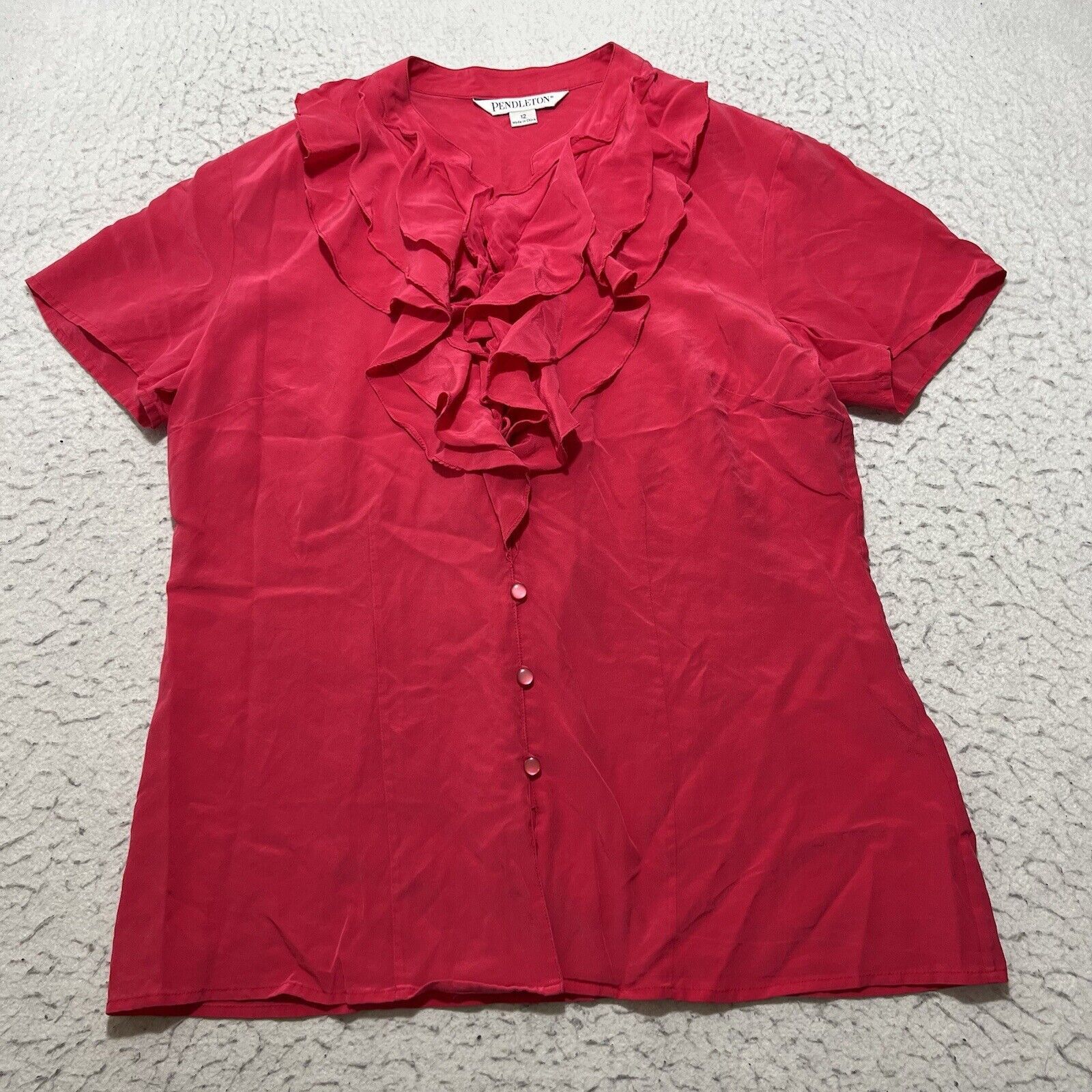 Pendleton Pendleton Silk Short Sleeve Hot Pink Ruffle Button Up Top Size XL / US 12-14 / IT 48-50 - 1 Thumbnail