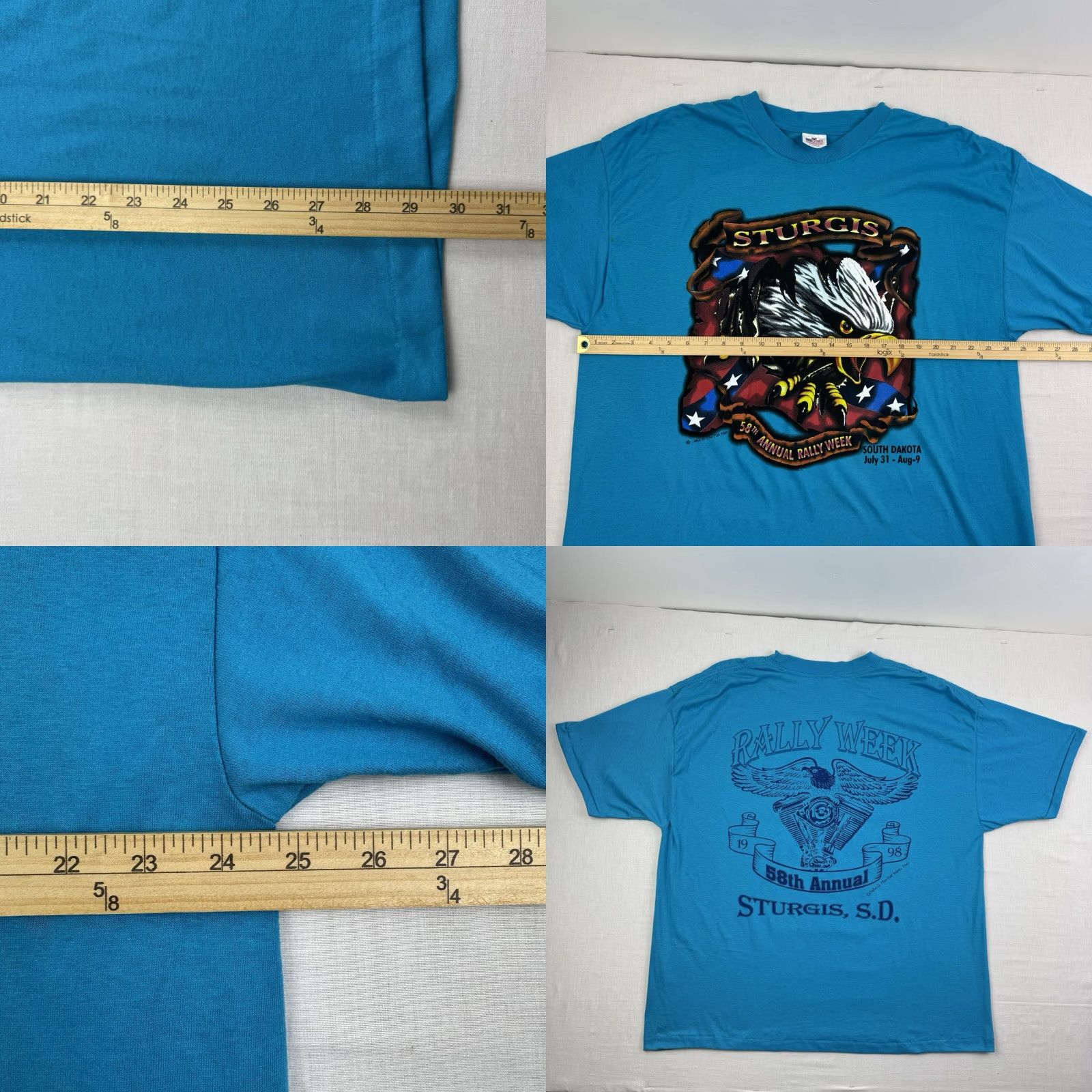 Harley Davidson VINTAGE Sturgis T Shirt Adult XL Blue Biker Rally 1998 Harley Davidson Eagle USA Mens XL 90s Size US XL / EU 56 / 4 - 8 Thumbnail