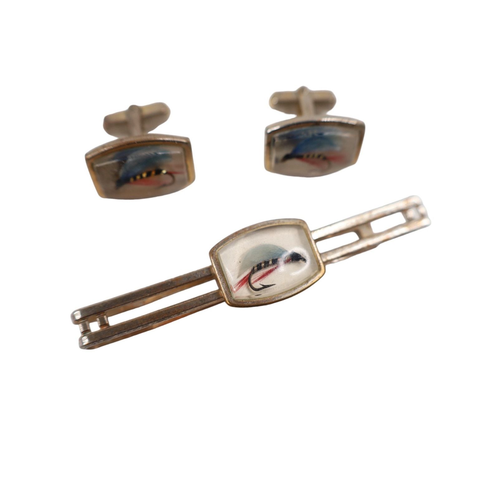 Vintage Vintage Anson Fly Fishing Cuff Links Tie Clip Set Size ONE SIZE - 1 Thumbnail
