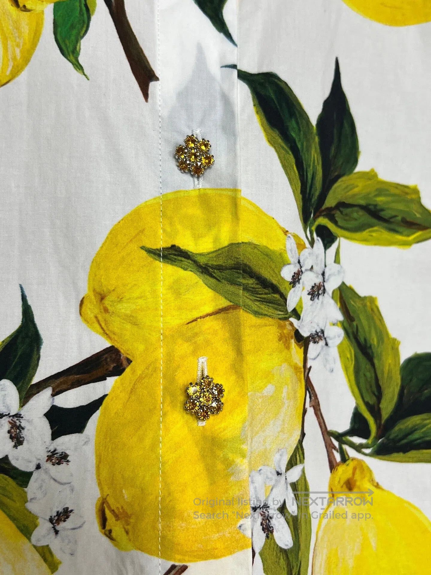 Dolce & Gabbana Dolce Gabbana Crystal Button Lemon Short Sleeve Shirt| Size US XXS / EU 40 - 3 Thumbnail