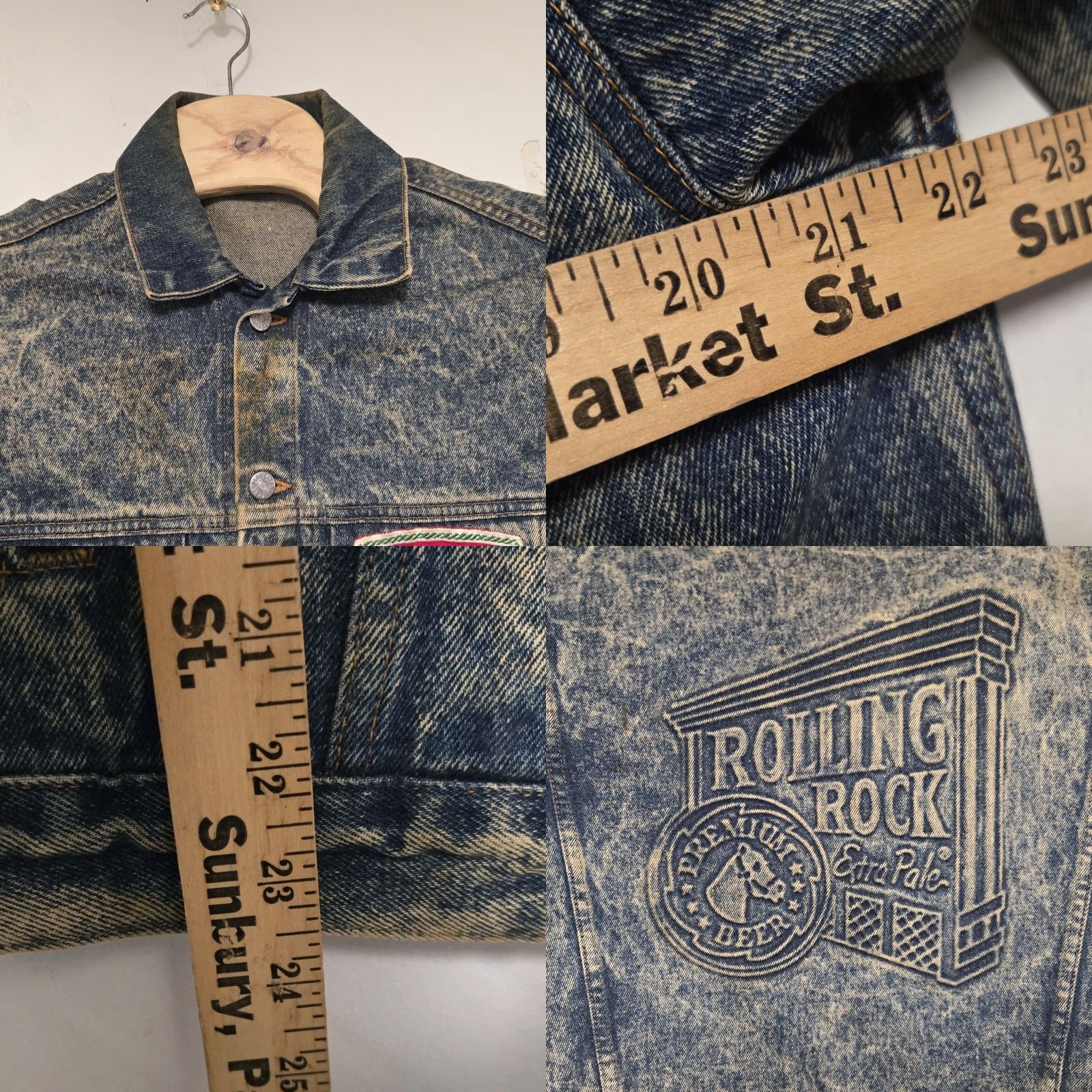 Vintage VINTAGE Rolling Rock Jean Jacket Mens Small Patch Embossed 80s Acid Wash Denim Bomber Jacket Blue Size US 29 - 10 Thumbnail