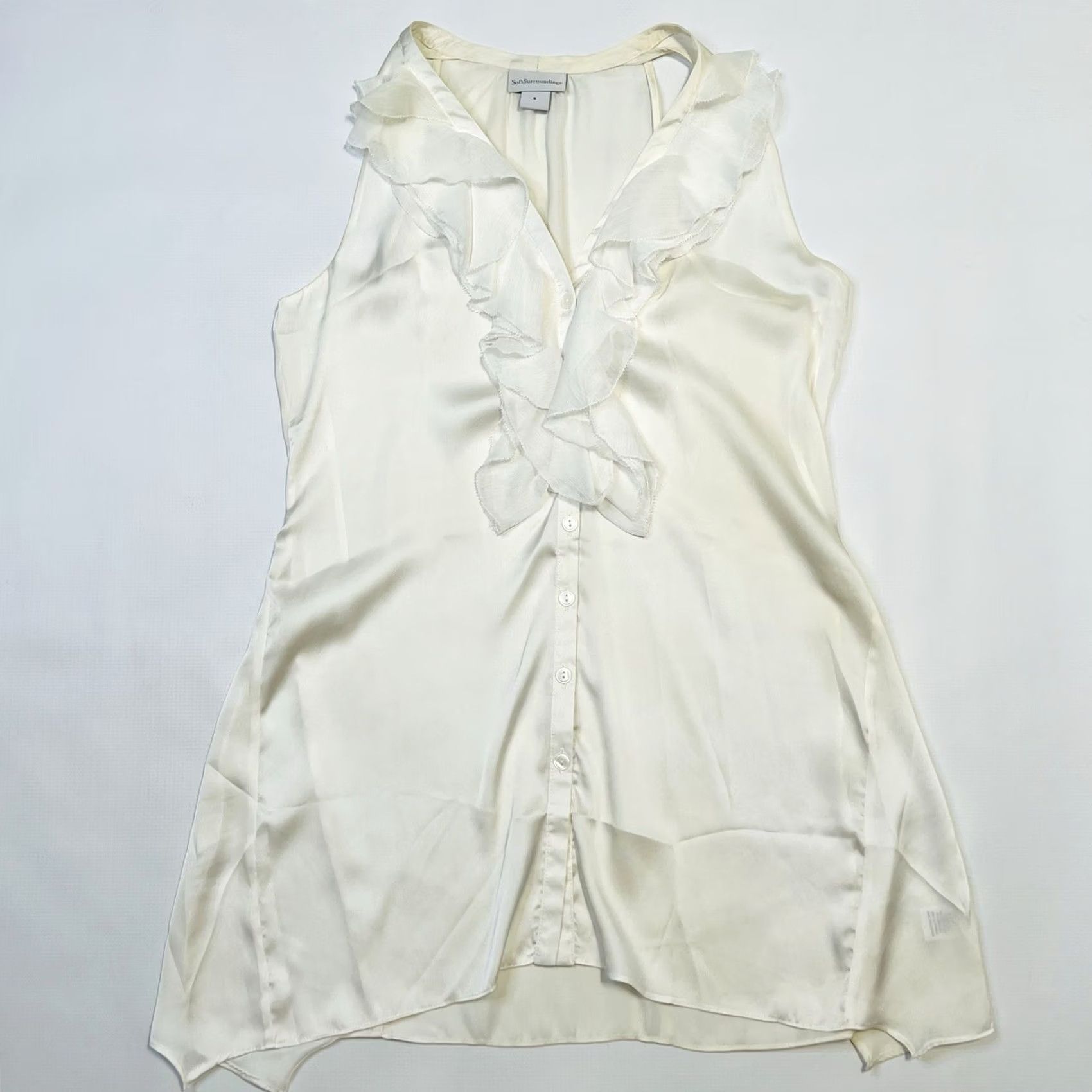 Soft Surroundings Soft Surroundings Shirt Womens Sleeveless Ruffle Tunic Blouse White Small Casual Party/Cocktail Travel Workwear Spring Summer Fall Size S / US 4 / IT 40 - 5 Thumbnail