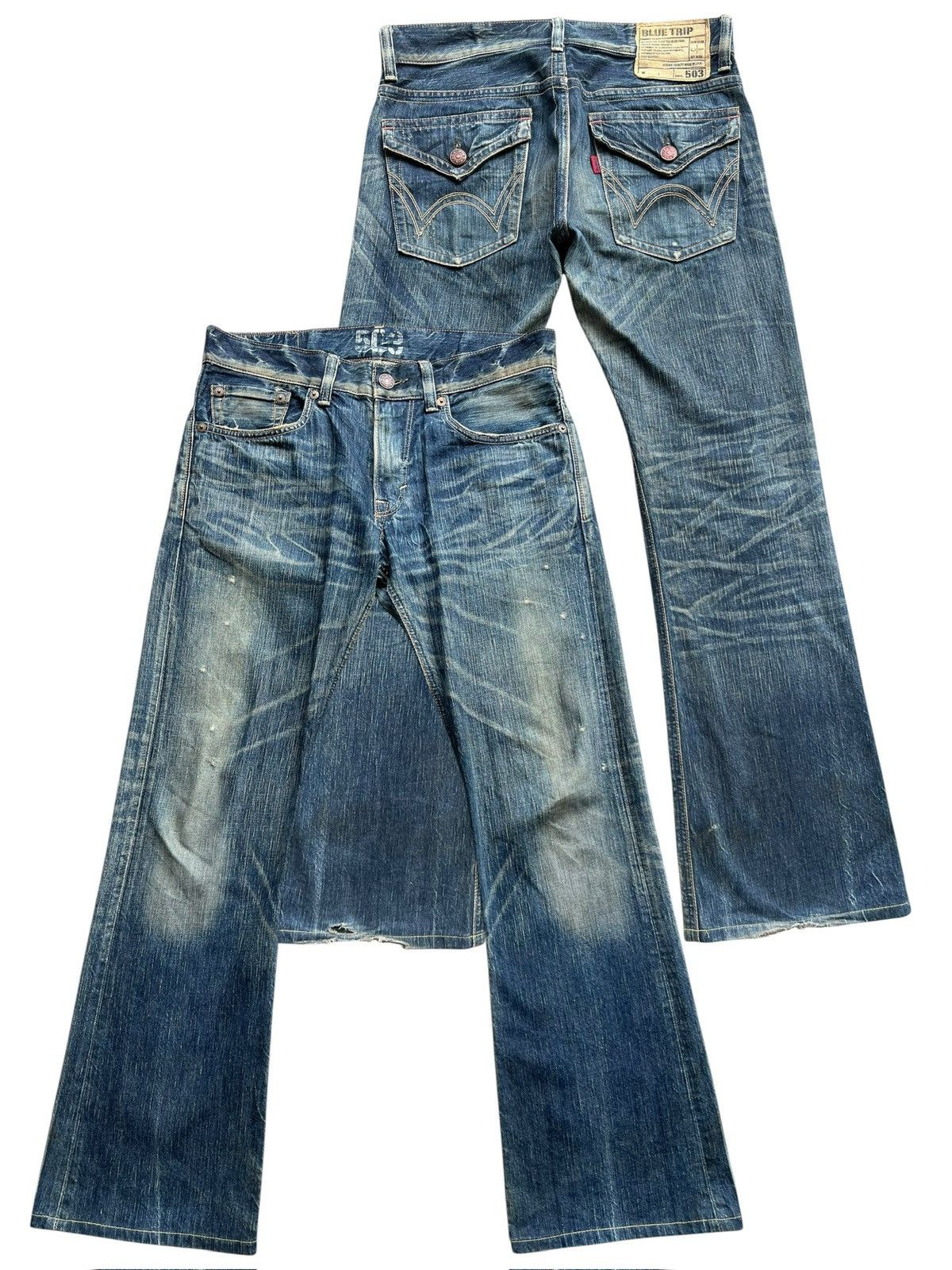Edwin 🔥Vintage FLARE EDWIN 503 BLUE TRIP RAW BLUE MUDWASH DENIM