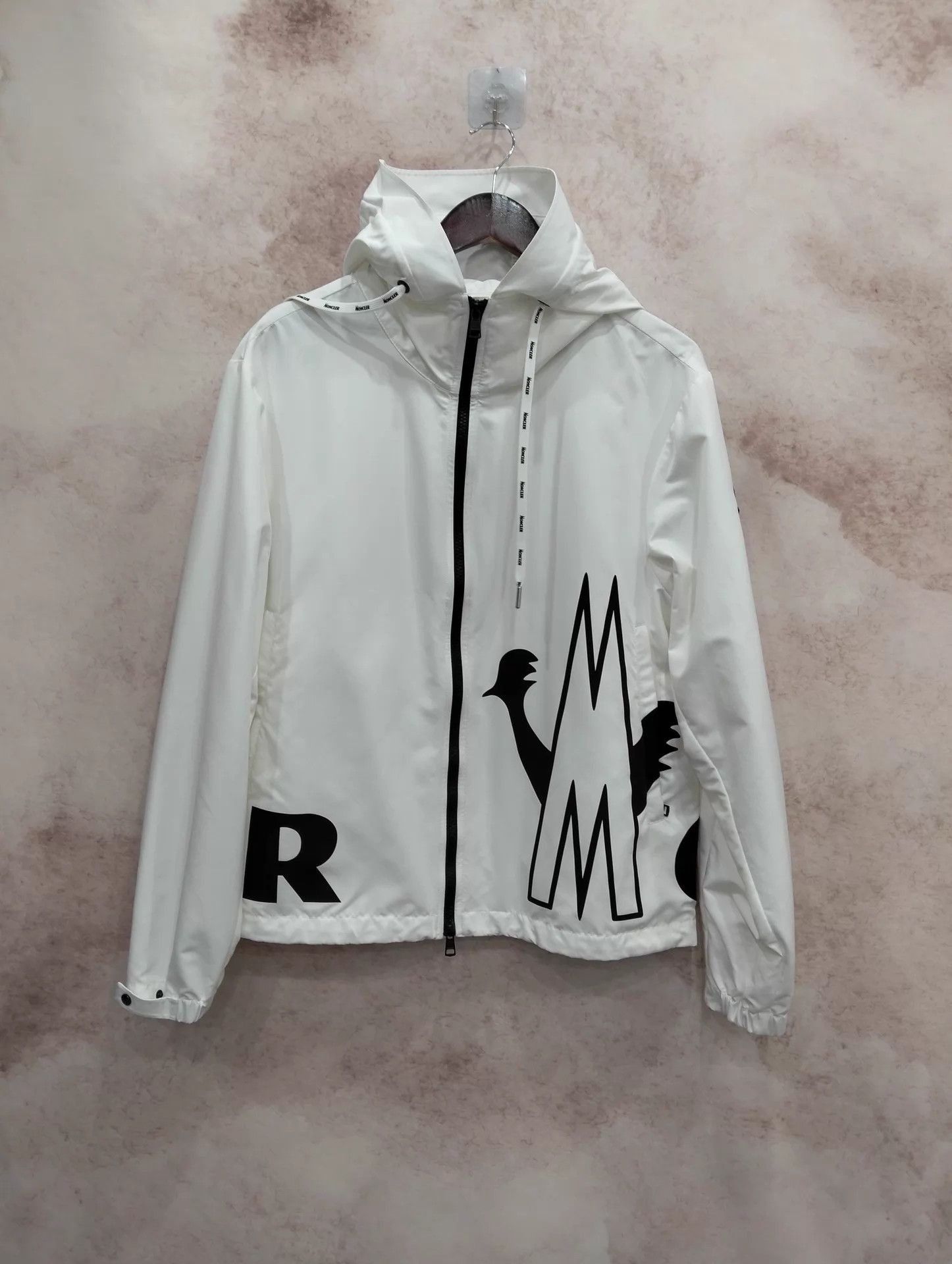 Moncler White Hooded Light Jacket with Graphic Print - Size L Size US L / EU 52-54 / 3 - 1 Thumbnail