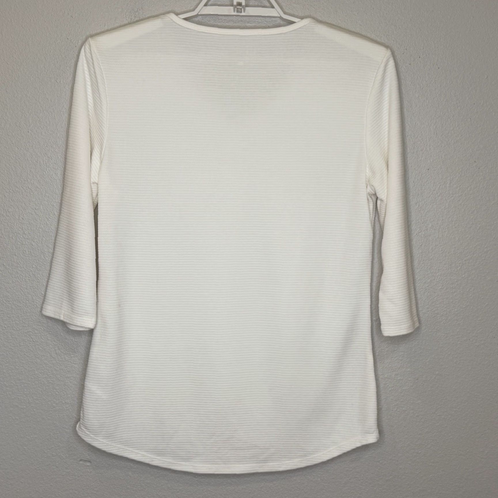 Vintage VINTAGE Seg'Ments Pullover Top Womens Medium White Ribbed V-Neck 3/4 Sleeve Canada Size M / US 6-8 / IT 42-44 - 5 Thumbnail