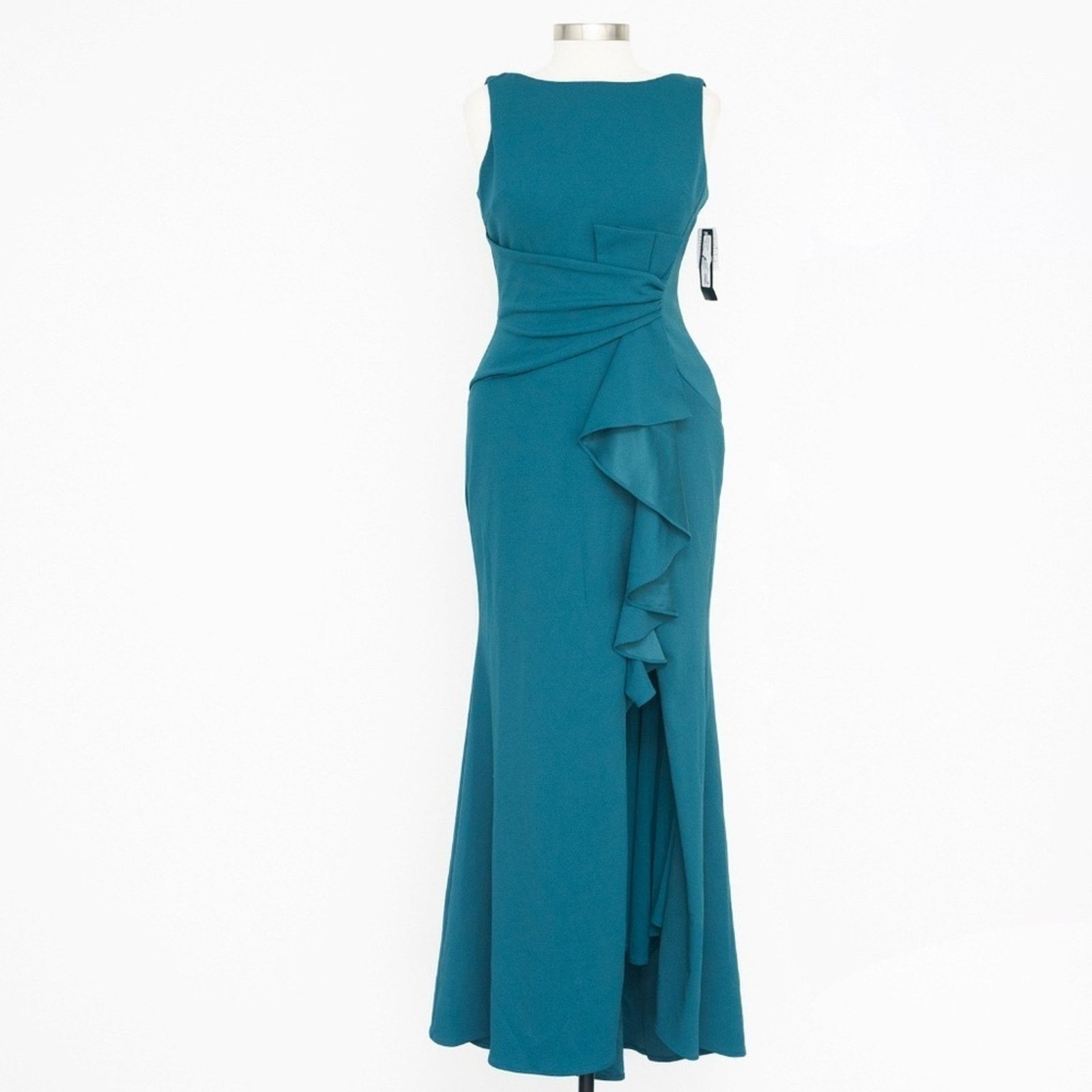 Designer Betsy & Adam. Christine Scuba Crepe Ruffled Bow Gown. Size XL / US 12-14 / IT 48-50 - 1 Thumbnail