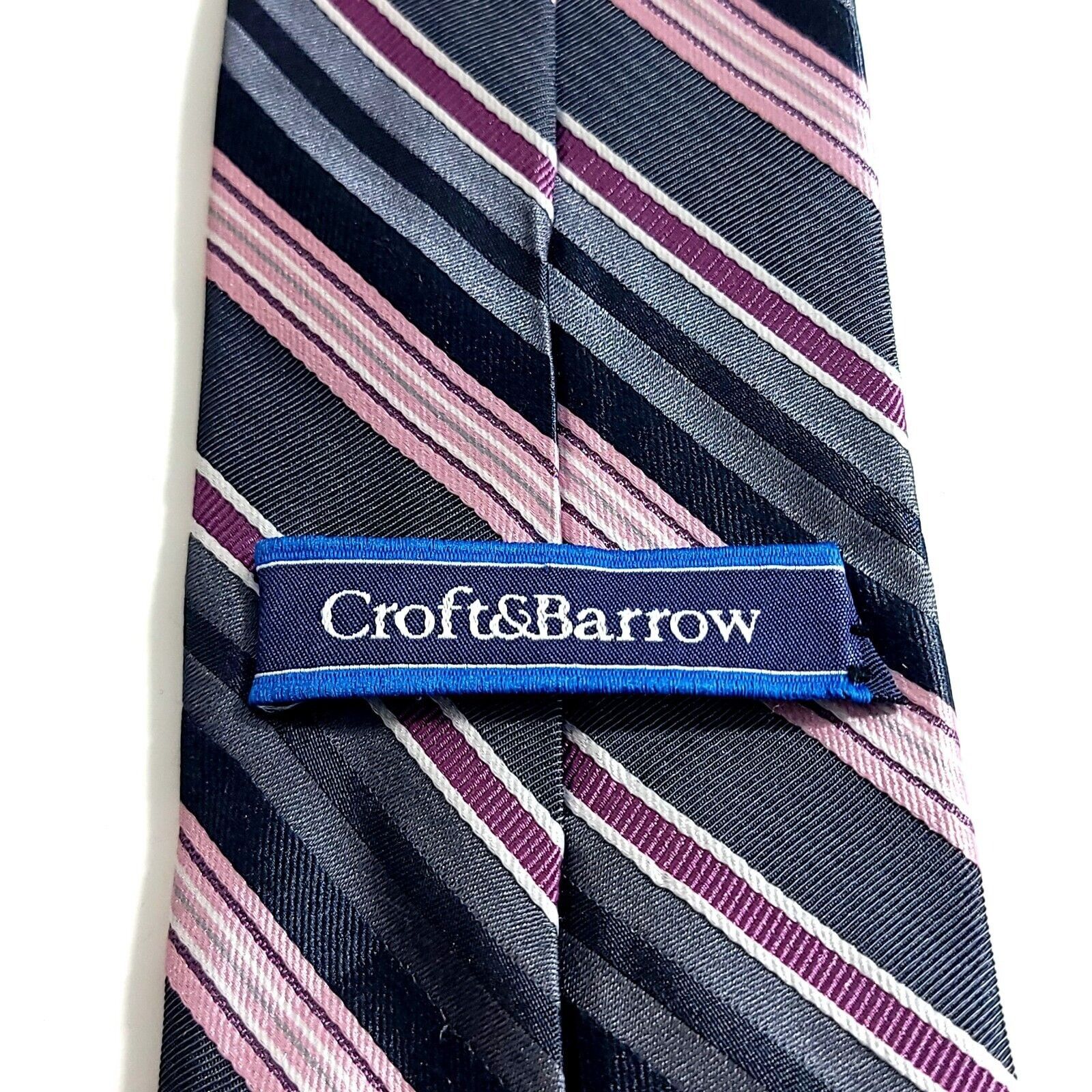 Croft & Barrow Croft & Barrow Gray Pink Woven Striped Silk Tie Size ONE SIZE - 3 Thumbnail