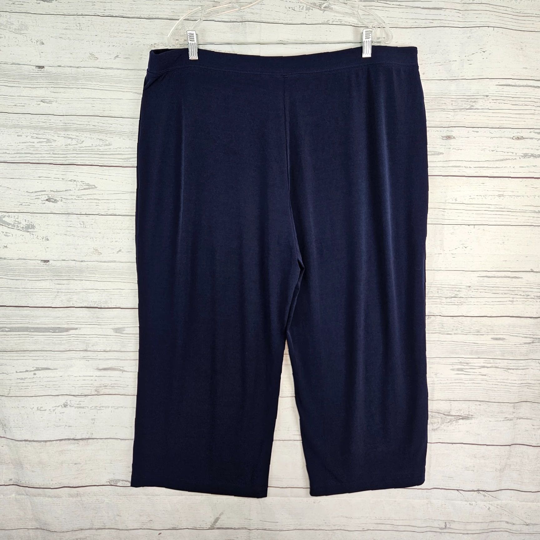 Vintage SUSAN GRAVER Womens Cropped Pants Sz XLP Blue High Rise Pull On Front Flat Front Inseam 23 Style Cropped Size 40" / US 18 - 3 Thumbnail
