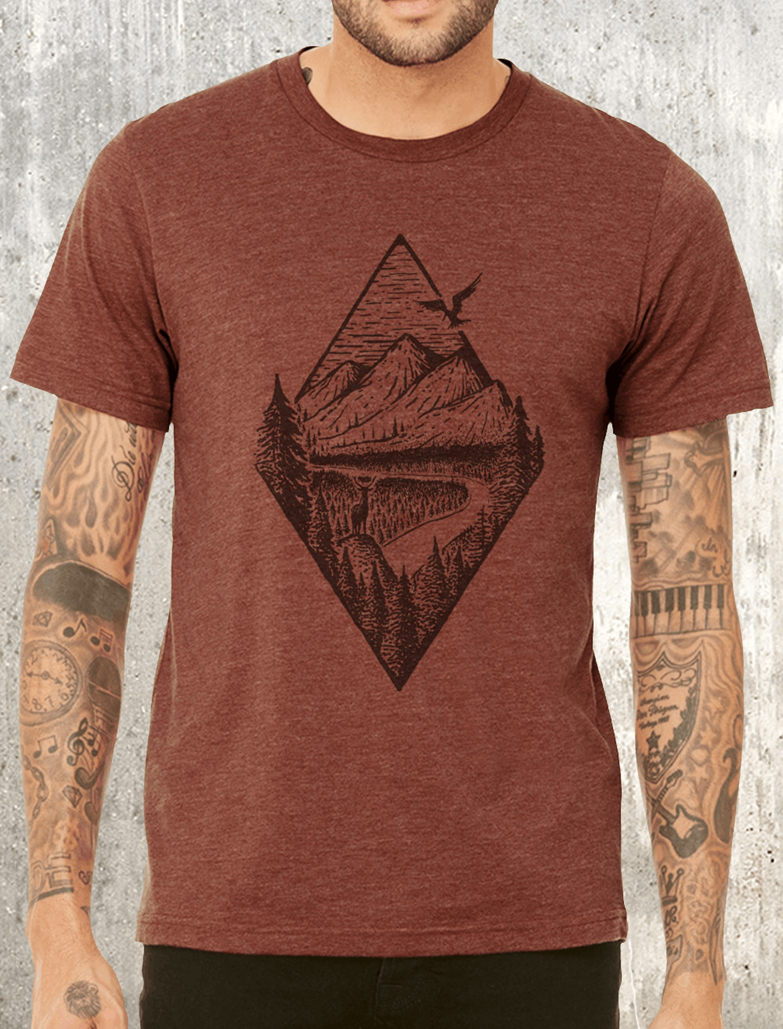 Designer × Vintage Mountain Shirt Men – River & Forest Graphic Tee Size US L / EU 52-54 / 3 - 3 Thumbnail