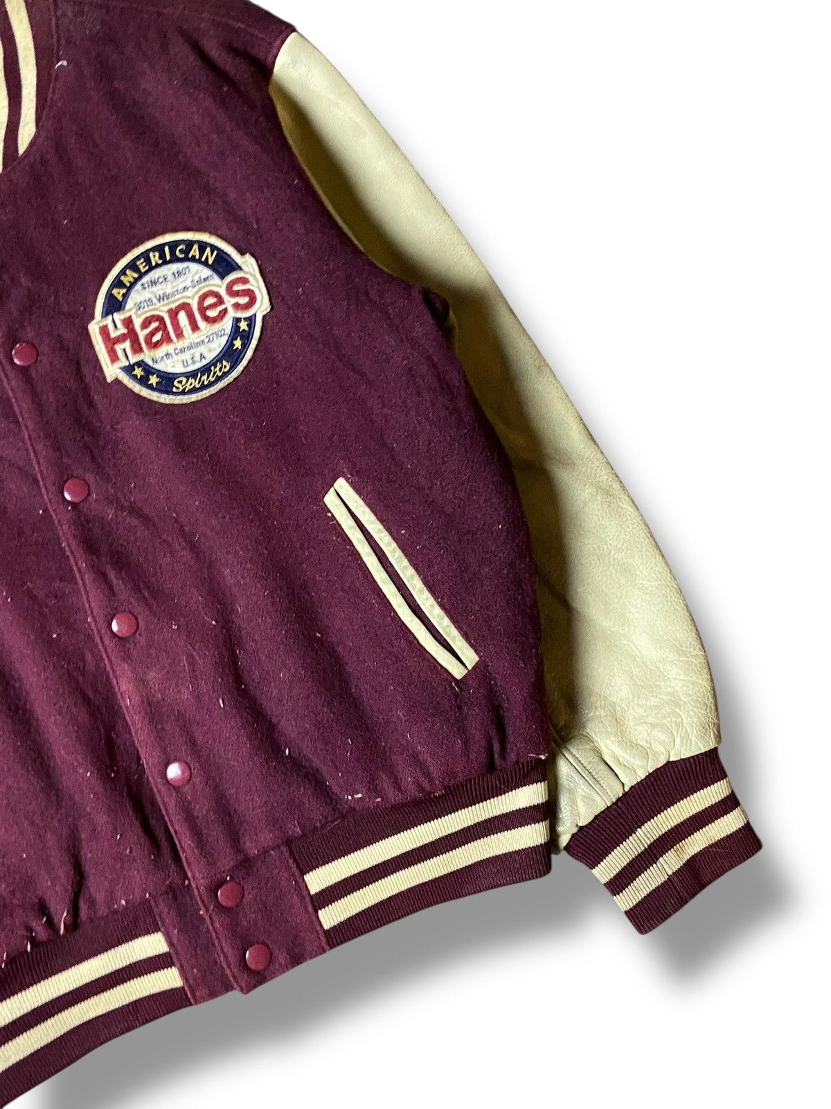 Hanes Hanes American Spirit Leather Sleeve Varsity Jacket (147) Size US S / EU 44-46 / 1 - 5 Thumbnail