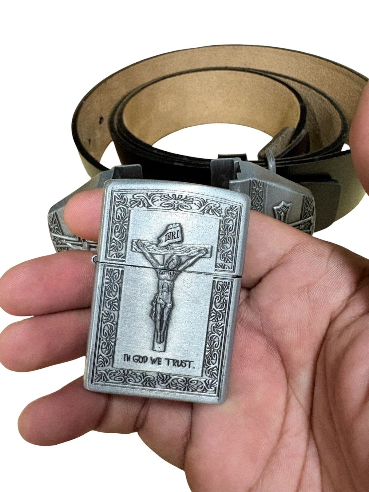 14th Addiction inri Cross Lighter Belt Buckle Size 32 - 4 Thumbnail
