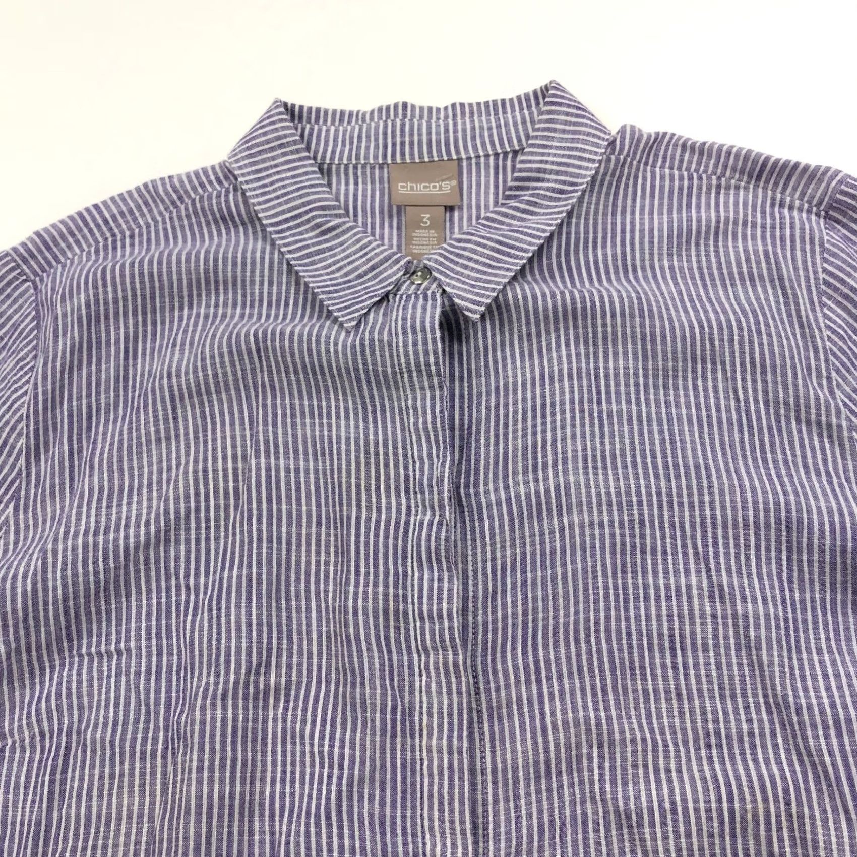 Vintage Chico's 3 100% Cotton Button Long Sleeve Striped Shirt Purple Lightweight Shirt Womens 3 Regular Striped Button-Up Casual Classic Value Box Size XS / US 0-2 / IT 36-38 - 3 Thumbnail
