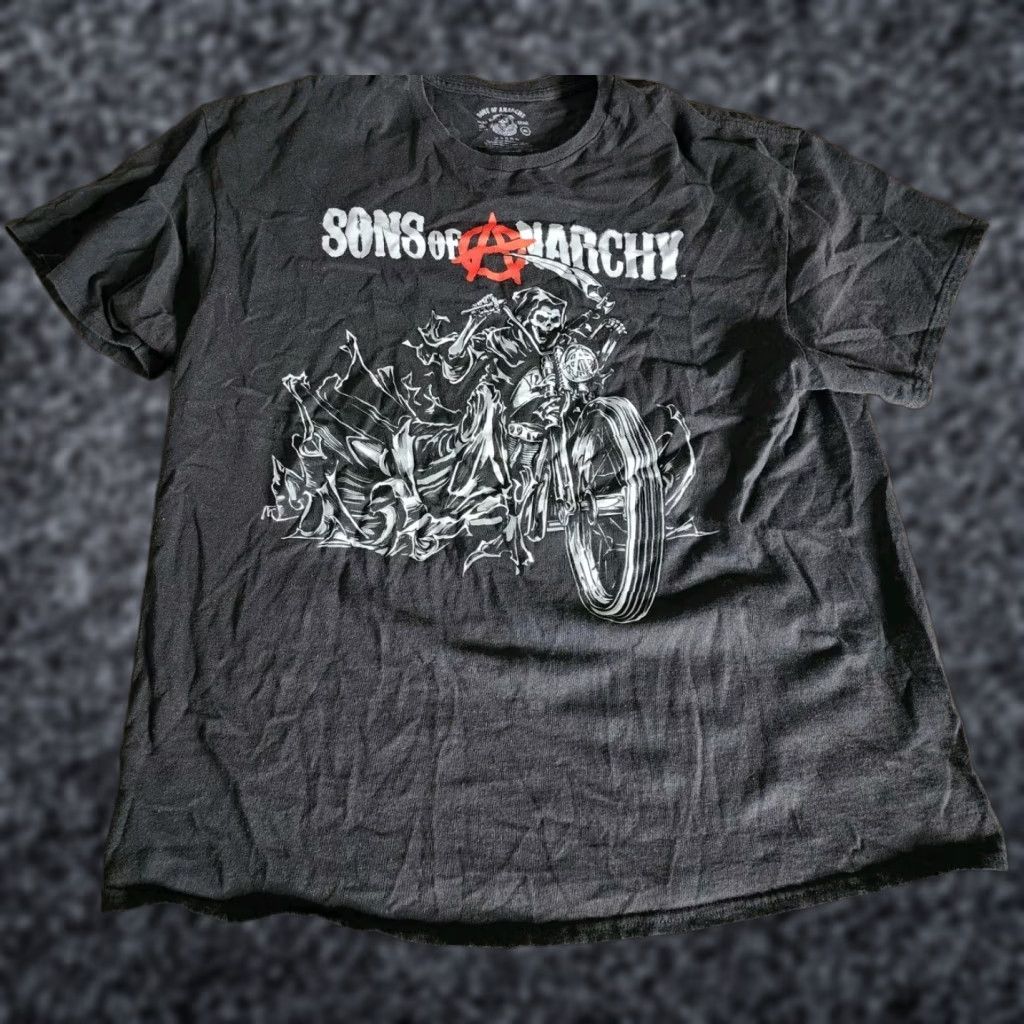 Vintage Sons of Anarchy Mens T-Shirt 2XL Black Motorcycle Graphics Crew Neck Short Sleeve Reaper Skull Road Gear Projective Size US XXL / EU 58 / 5 - 1 Thumbnail