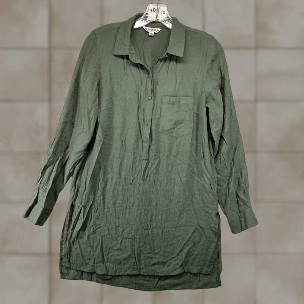 Nanette Lepore Nanette Lepore Women's Blouse Small Sage Green Button Collared Long Sleeve Rayon Blend Relaxed Fit Casual Shirt 90s Bohemian Beach Size S / US 4 / IT 40 - 1 Thumbnail