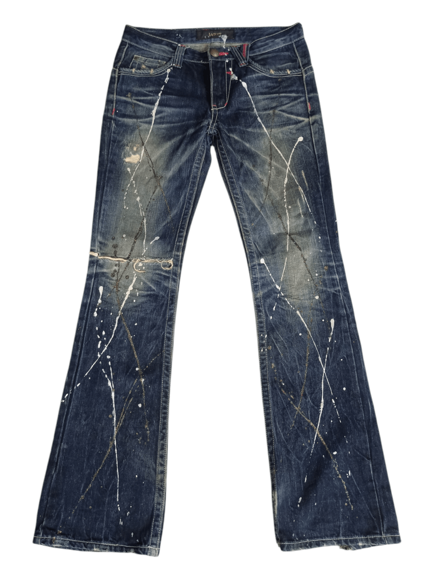 Japanese Brand Lagust Paint Splatter Mud Wash Distressed Flare Jeans Size US 30 / EU 46 - 2 Thumbnail