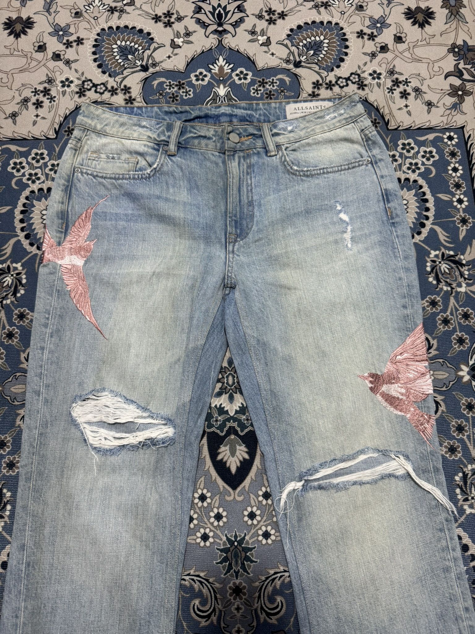 Allsaints ALLSAINTS Alana Birds Embroidered Boyfriend Jeans in Indigo Size 32" / US 10 / IT 46 - 3 Thumbnail
