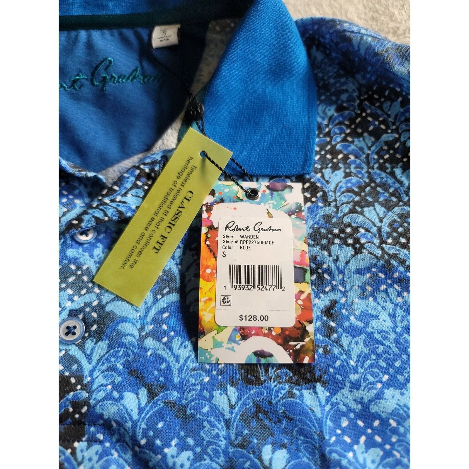 Robert Graham Robert Graham Mens Small Polo Blue Floral Pattern Warden Size US S / EU 44-46 / 1 - 2 Thumbnail