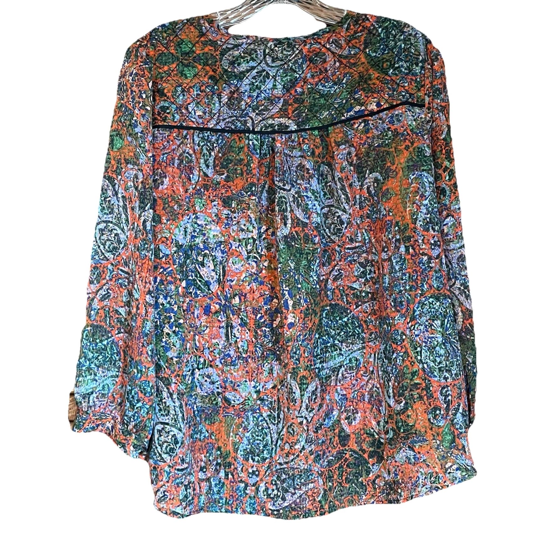 Anthropologie Edme & Esyllte Niya Blouse Sz 12 Paisley Boho Anthropologie Chiffon Keyhole Top Shirt Womens Regular Multicolor Puff Sleeve Blouse Size XL / US 12-14 / IT 48-50 - 4 Thumbnail