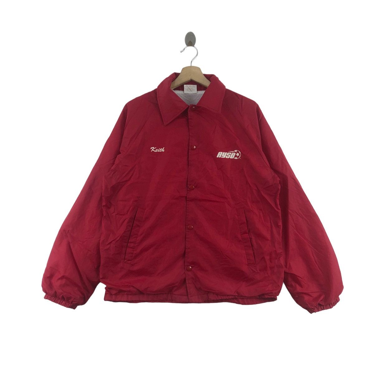 image of Soccer Jersey x Vintage 90's Ayso Soccer By Auburn Coach Jacket Made In Usa in Red (Size Medium)