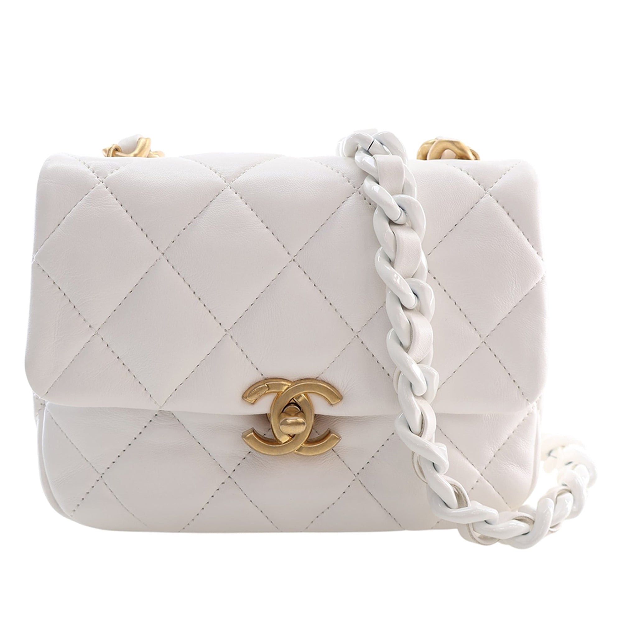 Quilted Lambskin Candy Chain Flap in White, Women's