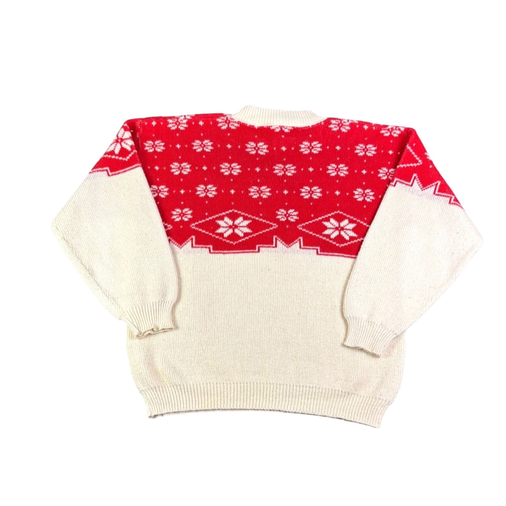 Vintage VINTAGE Cabin Creek Red Cream Fair Isle Snowflake Cotton Sweater USA Large Size L / US 10 / IT 46 - 2 Thumbnail