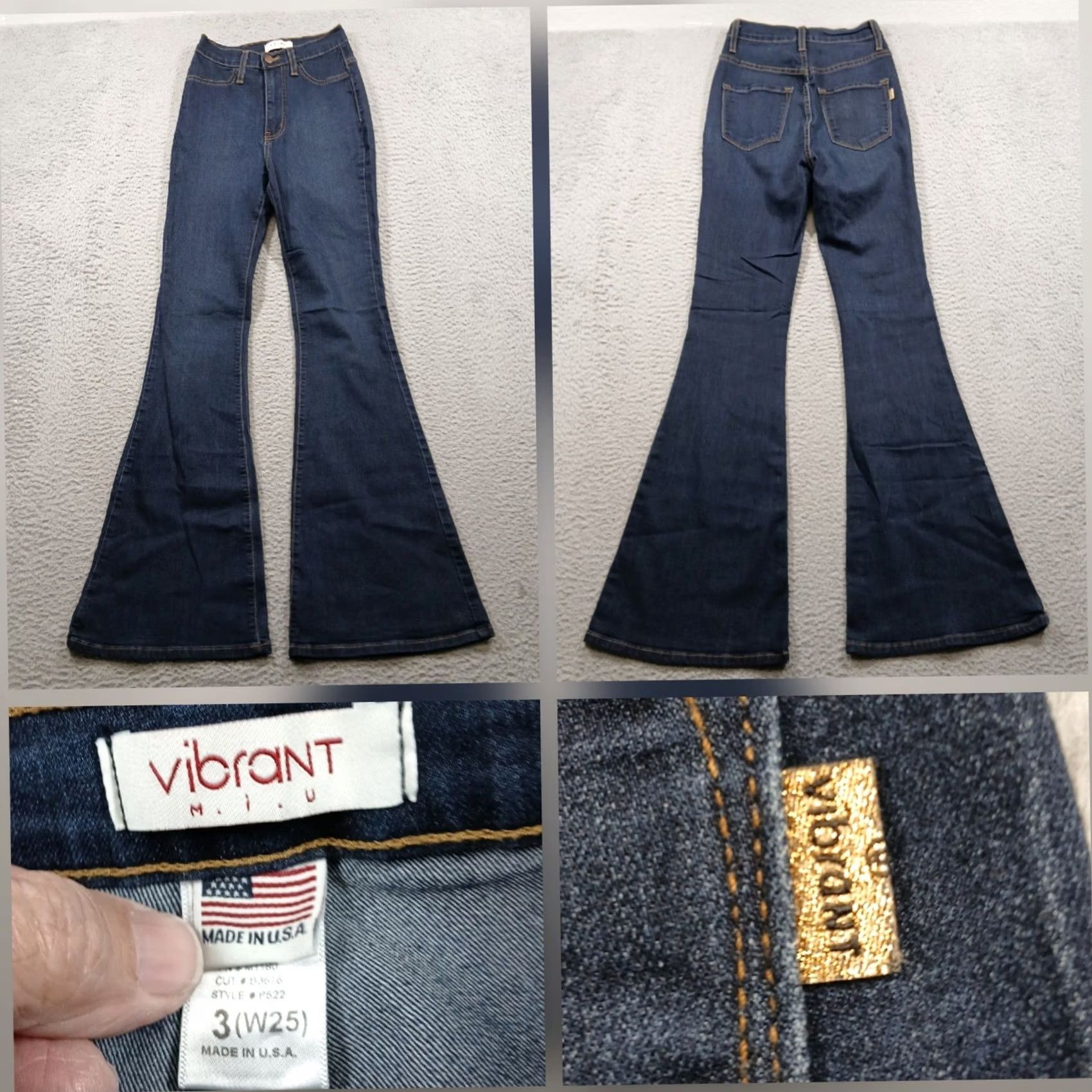 Vintage Vibrant M.I.U. Bell Bottom Jeans - High Rise Blue W25 Juniors Size 3 EUC Size 26" / US 2 / IT 38 - 2 Thumbnail