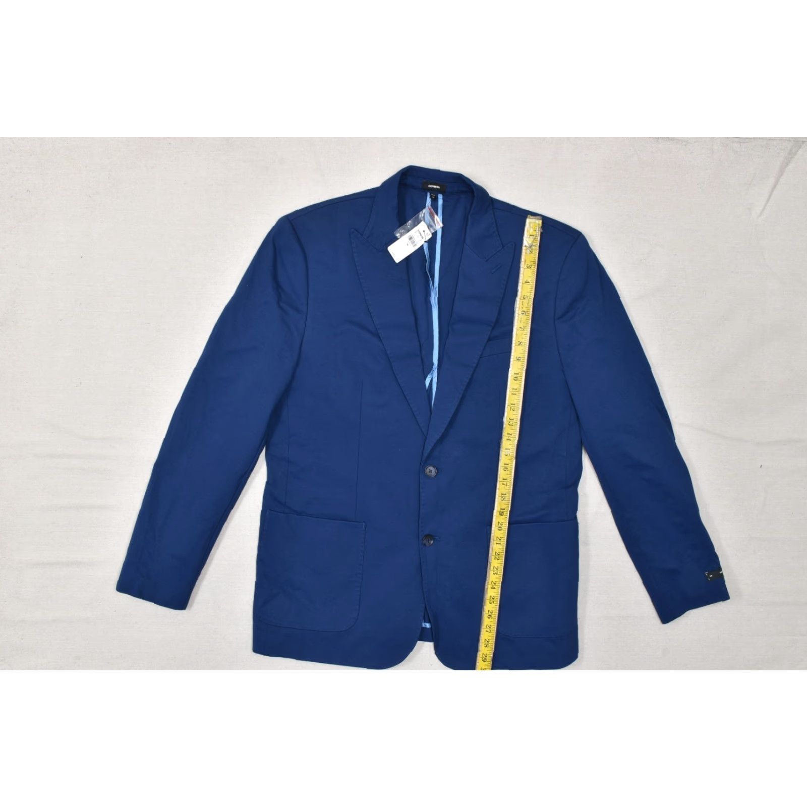 Express Express Men's Blazer 44L Slim Blue Peak Lapel Performance Cotton Stretch Jacket Size 44R - 3 Thumbnail