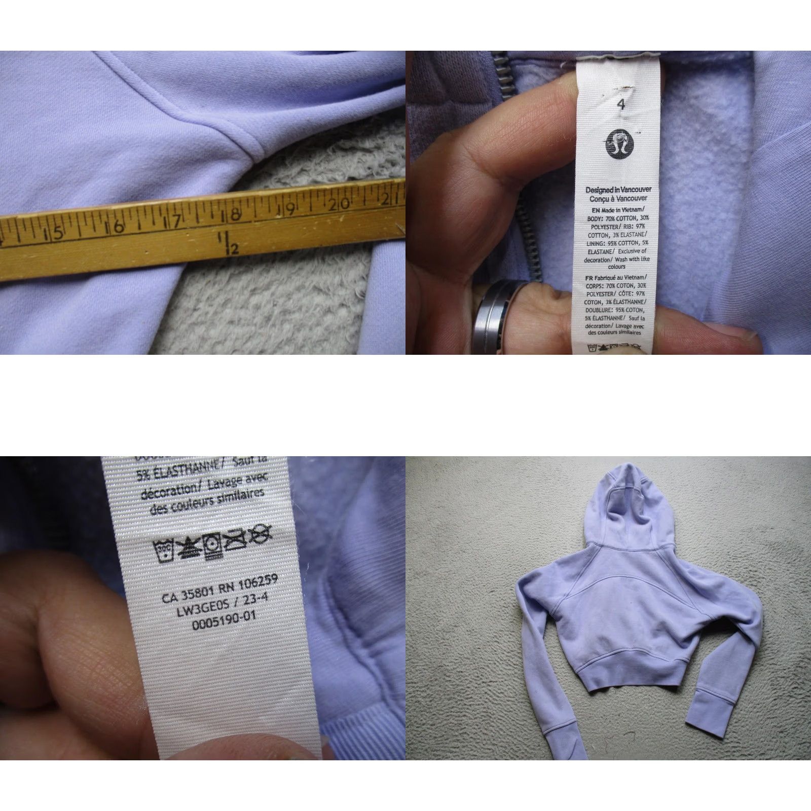Lululemon Lululemon Womens Hoodie Purple 4 Cropped Full Zip High Neck Fleece Raglan Size S / US 4 / IT 40 - 8 Thumbnail