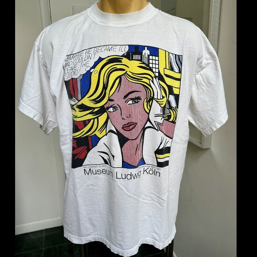 VINTAGE 1992 te NEUES ROY LICHTENSTEIN M-MAYBE POP ART TEE