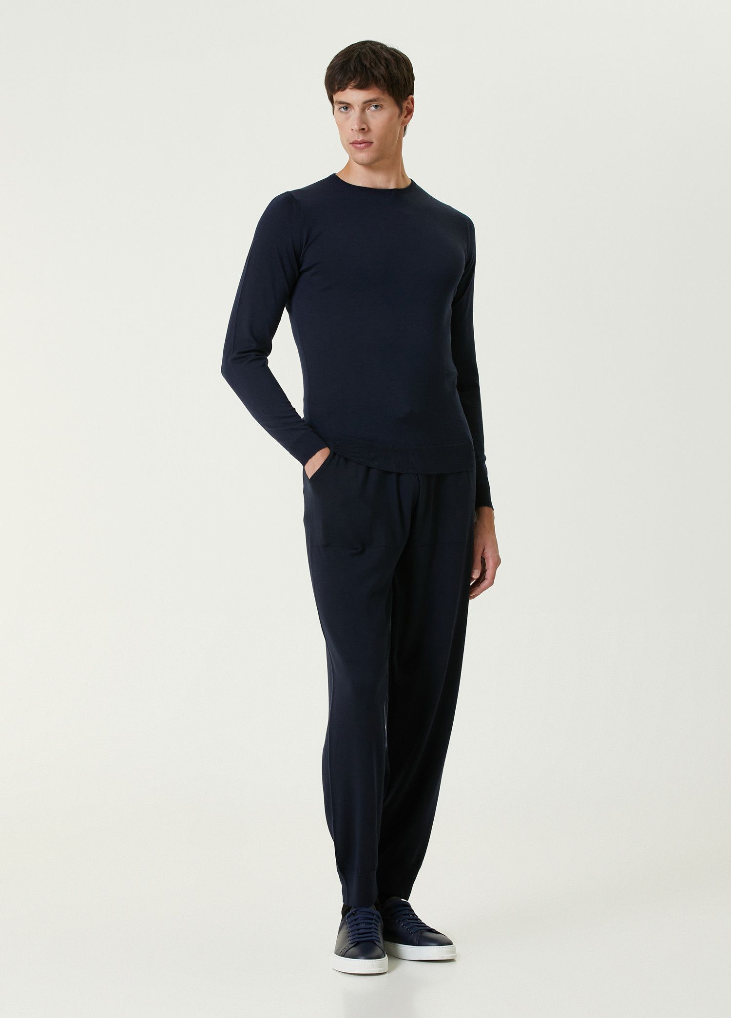 John Smedley JOHN SMEDLEY Henning navy blue knit wool sweatpants XL Size US 36 / EU 52 - 2 Thumbnail