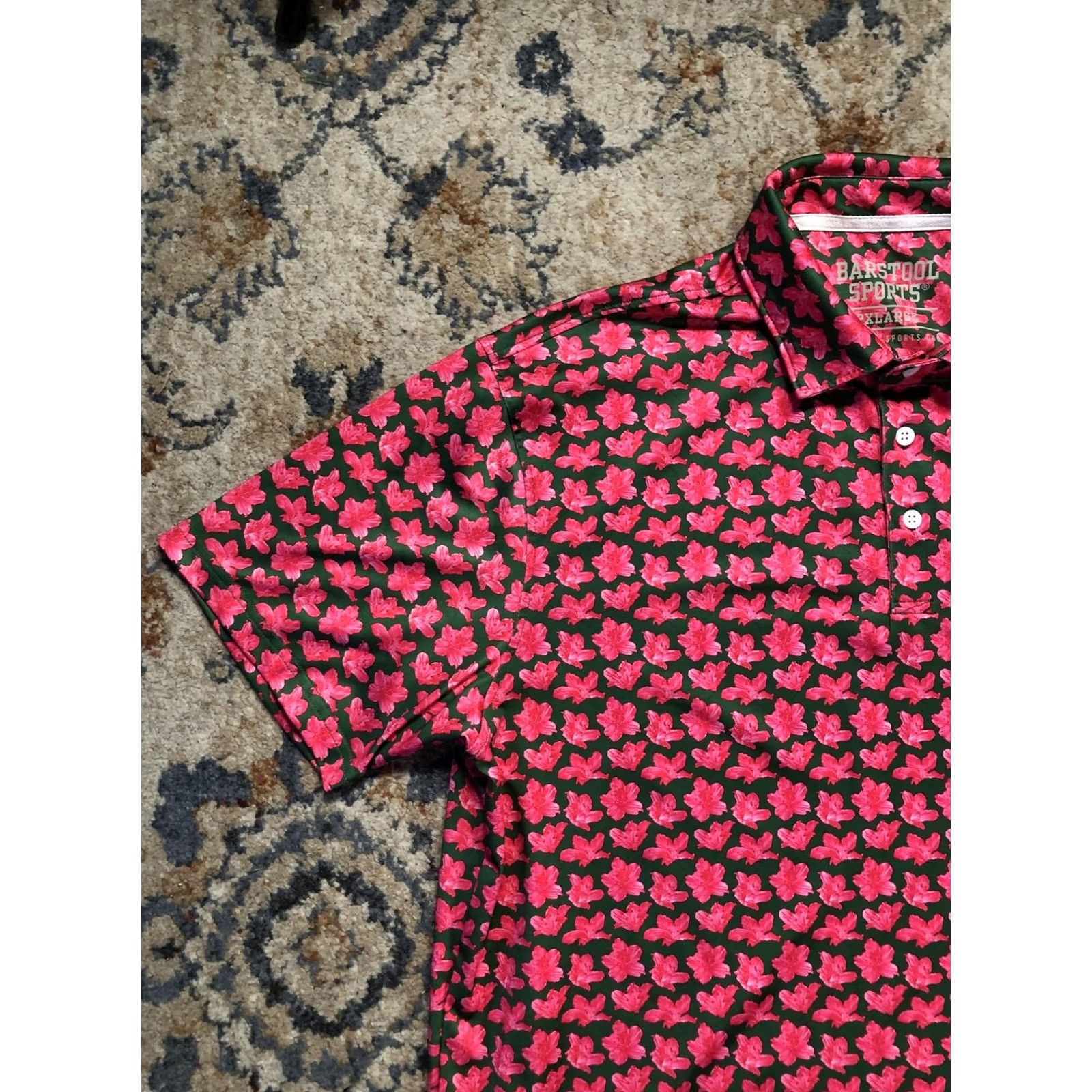 Vintage Barstool Sports Polo Shirt Mens 2XL Pink Floral Short Sleeve Casual Golf Shirt Size US XXL / EU 58 / 5 - 3 Thumbnail
