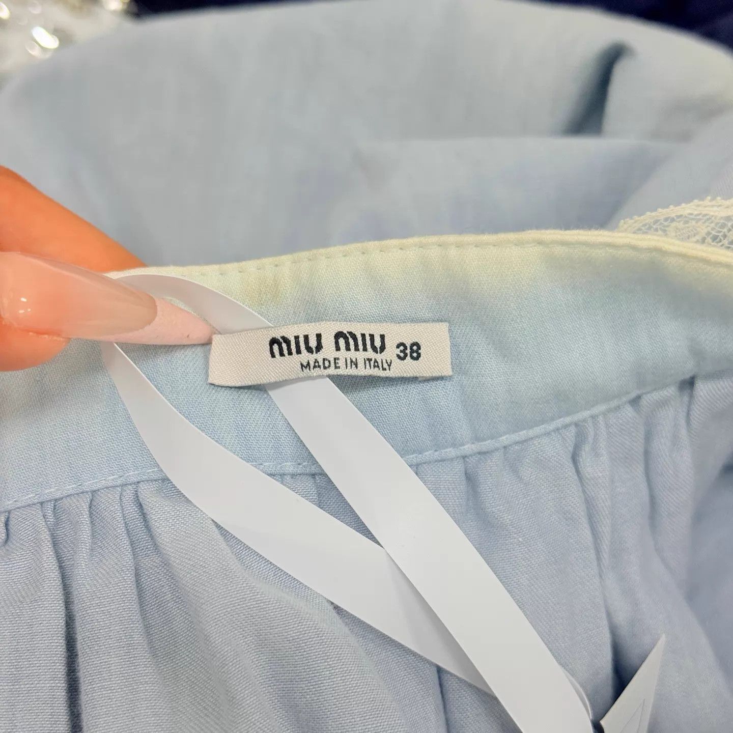 Miu Miu MIUMIU 99 Mist Blue Washed Lace Trim Mini Skirt 38 Size 26" / US 2 / IT 38 - 3 Thumbnail