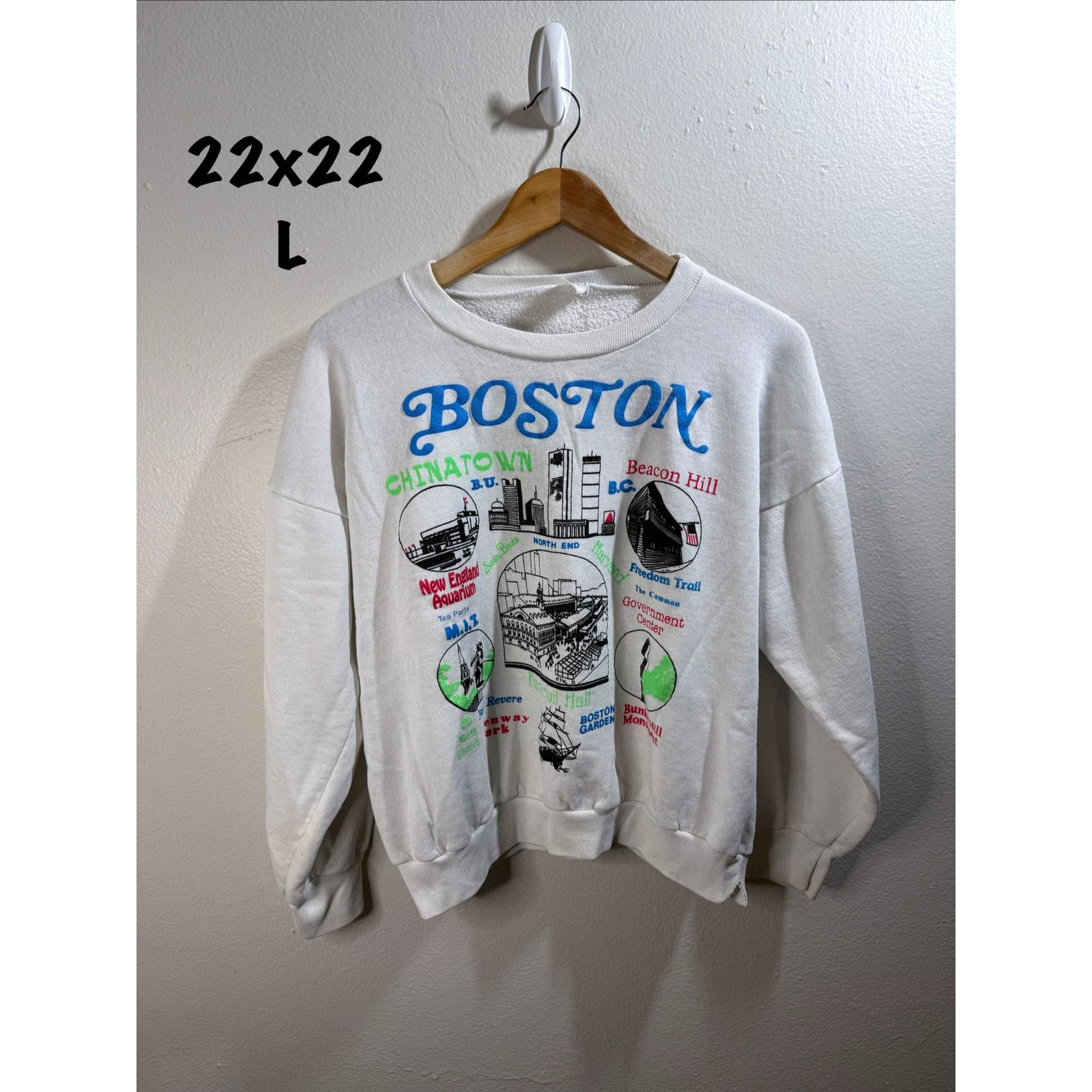 Tultex Large 90s Boston puff print crew neck Size US L / EU 52-54 / 3 - 1 Thumbnail