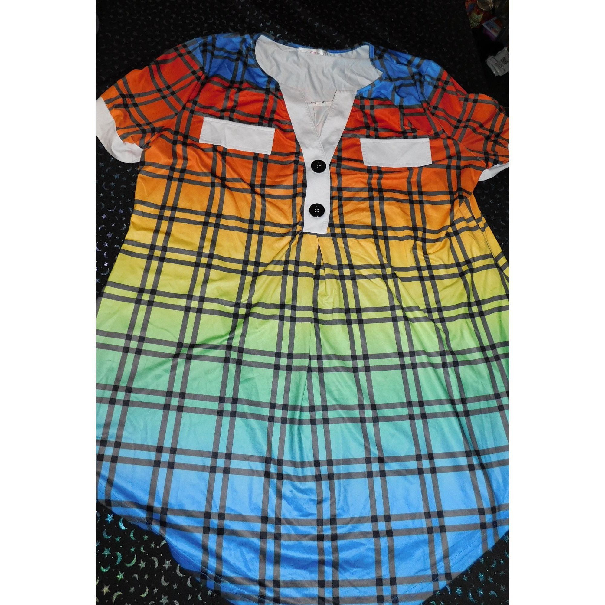 Other Casual Rainbow Gradient Plaid Lounge Shirt Size 3XL / US 20-22 - 1 Thumbnail