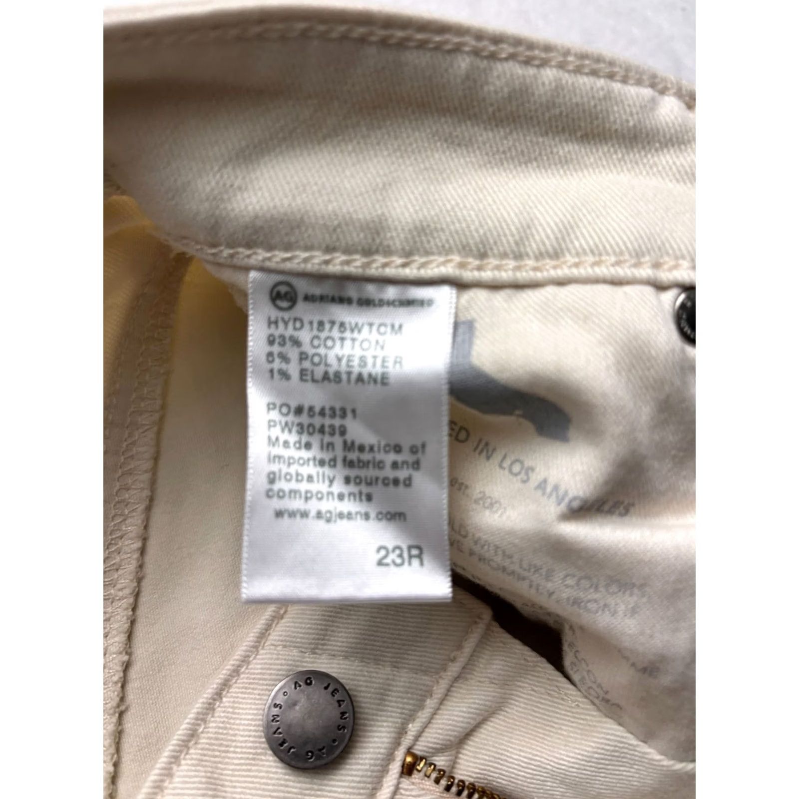 Vintage AG Mari High Rise Slim Straight Stretch Jeans Cream Women Size 23R Fits (24x29) Size 40" / US 18 - 4 Thumbnail