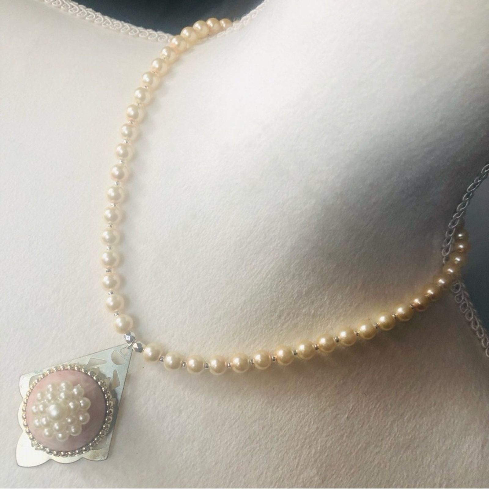 Handmade Handcrafted repurpose snow queen pearl dome Pearl necklace Size ONE SIZE - 1 Thumbnail