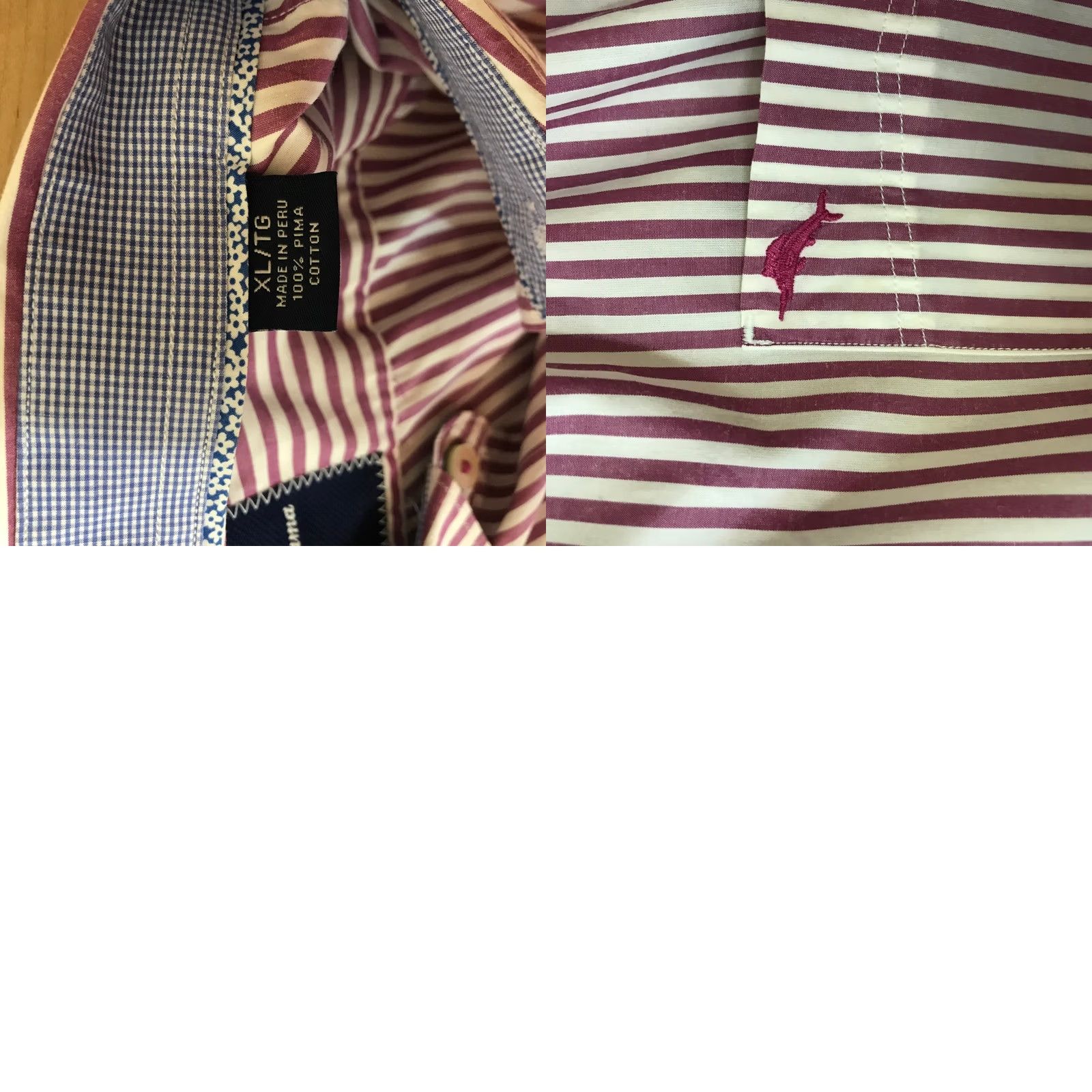 Tommy Bahama Tommy Bahama Mens XL Striped Button-Down Shirt Burgundy White 100% Pima Cotton Size US XL / EU 56 / 4 - 8 Thumbnail