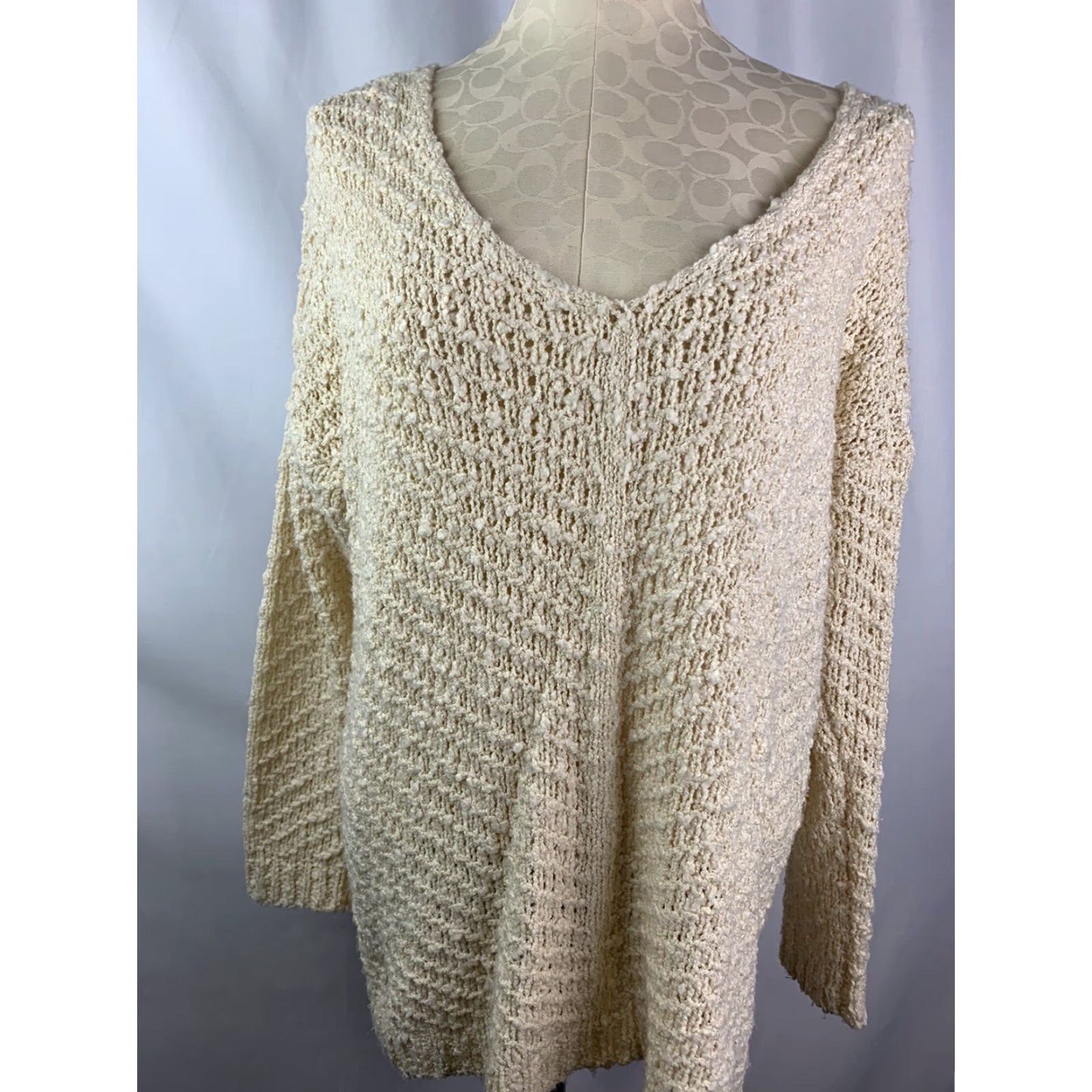 ASTR The Label Medium Astr the Label Women's Cream Open Weave Nubby Long Sleeve Sweater Comfy Size M / US 6-8 / IT 42-44 - 3 Thumbnail
