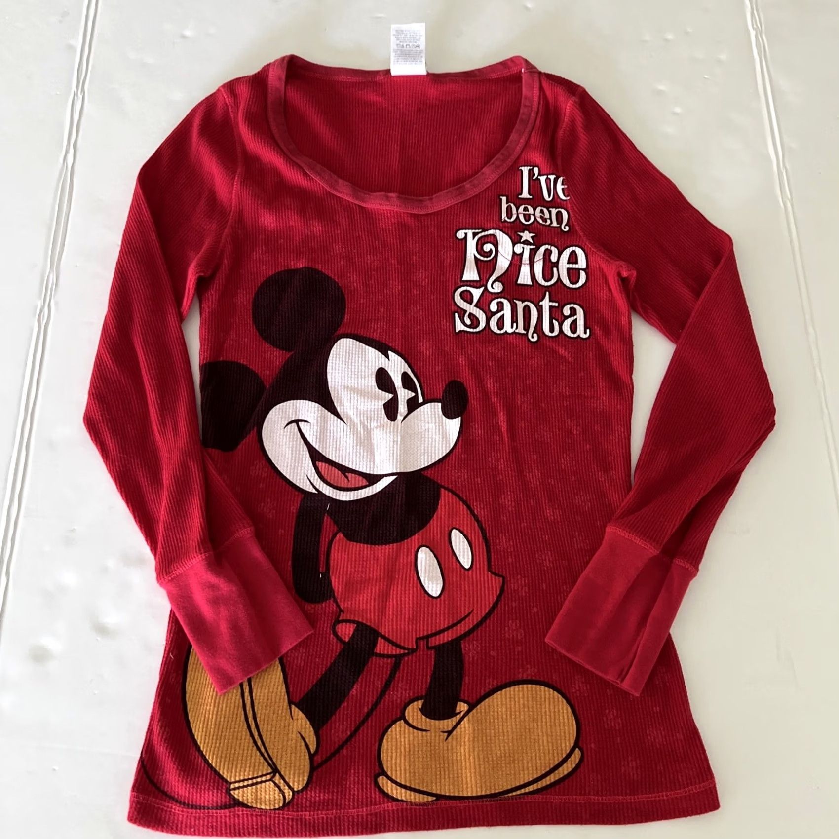 Disney VINTAGE Disney Mickey Mouse Red Thermal Junior Plus 1X 16W “I’ve Been Nice Santa” Size XL / US 12-14 / IT 48-50 - 2 Thumbnail