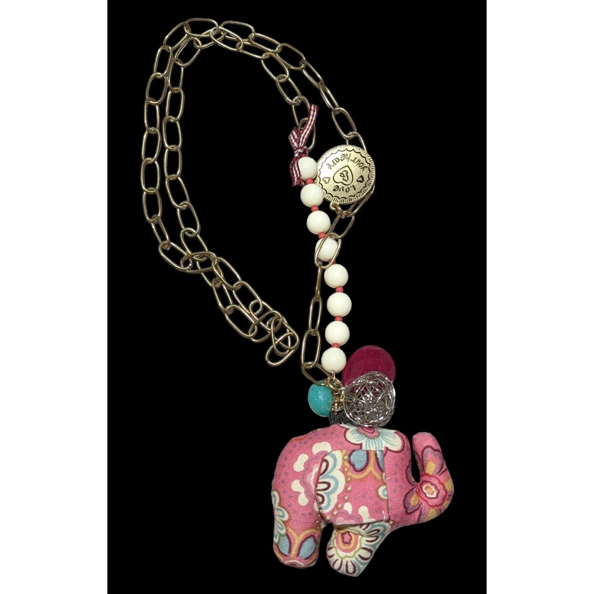 Other Cottagecore Pink Plush Elephant Necklace Size ONE SIZE - 1 Thumbnail